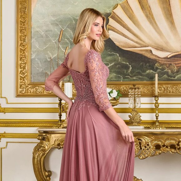 New Olive Beads Embellished A-Line Maxi Mesh Mother Of Bride Dress GL3787 - Picture 13 of 14